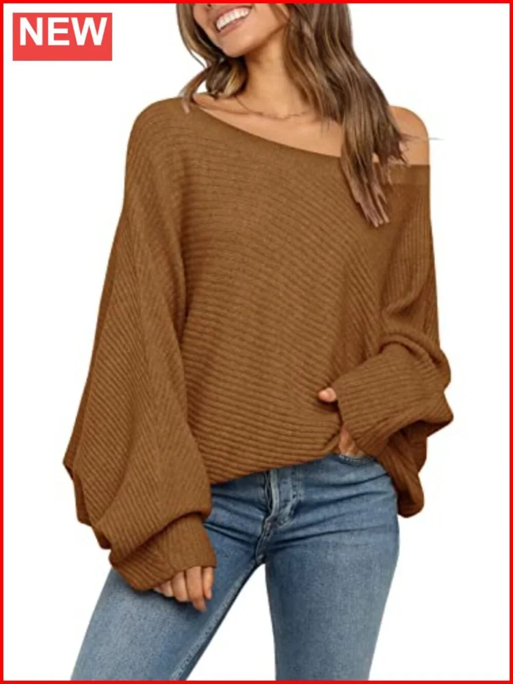 Women Oversized Off Shoulder Sweater Slouchy Knit Pullover Jumper Top